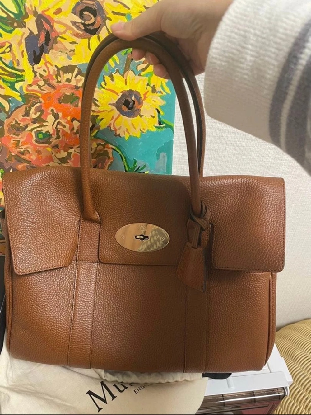 Mulberry Brown Leather Top-Handle Satchel with Gold Hardware